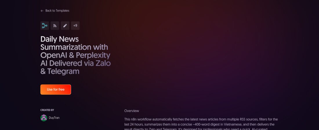 Recevez chaque matin un résumé d’actualité automatisé avec OpenAI, Perplexity AI, n8n, Zalo et Telegram (et dites adieu au FOMO !)