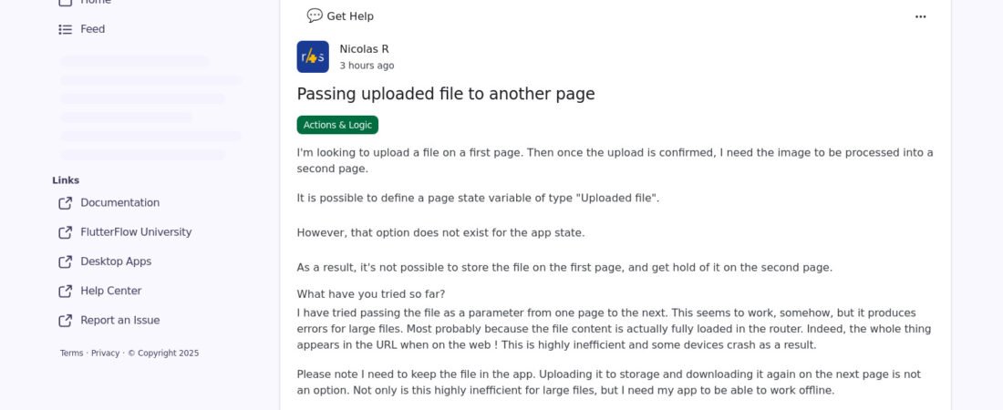 Comment transférer un fichier uploadé d’une page à l’autre dans FlutterFlow… sans crise de nerfs !